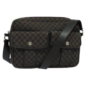 CELINE Macadam Canvas Shoulder Bag Black Silver Auth 123220